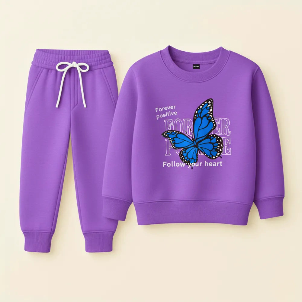 Purple Butterfly Kids Tracksuit – Forever Positive Fleece Set