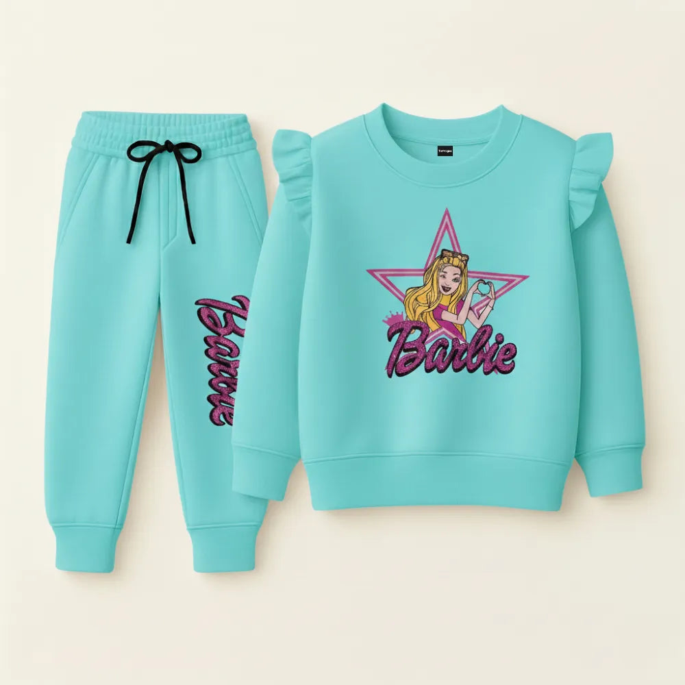 Barbie Princess Kids Tracksuit – Aqua Star Edition Soft Fleece Set
