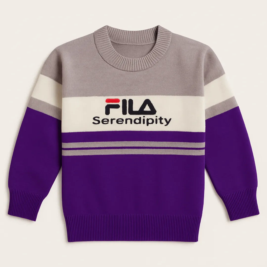 Serendipity Striped Knit Sweater – Purple & Grey Edition Cozy Winter Pullover