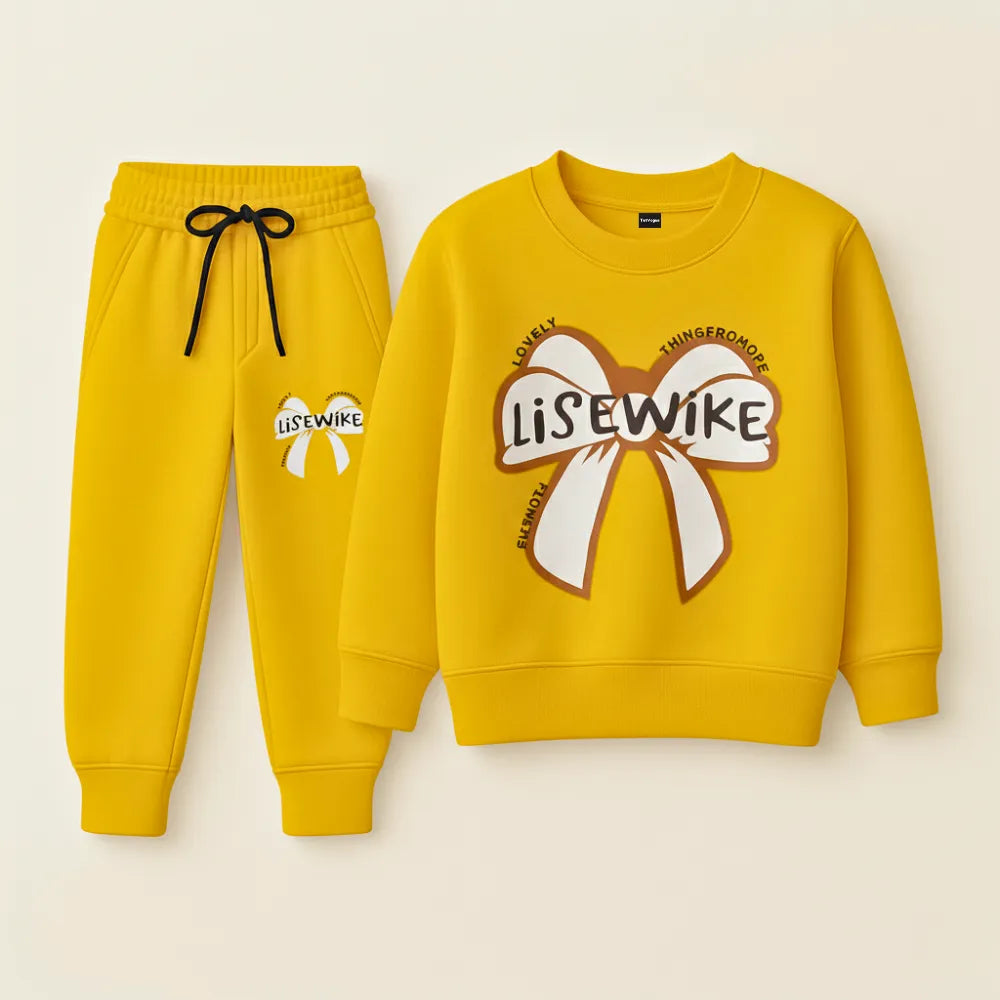 Yellow Bow Kids Tracksuit – Lovely Ribbon Edition Soft Winter Set