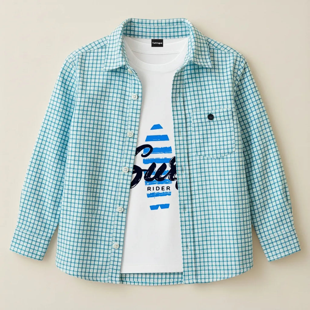 Boys Double Shirt Set – Blue Check Edition Casual Smart Wear