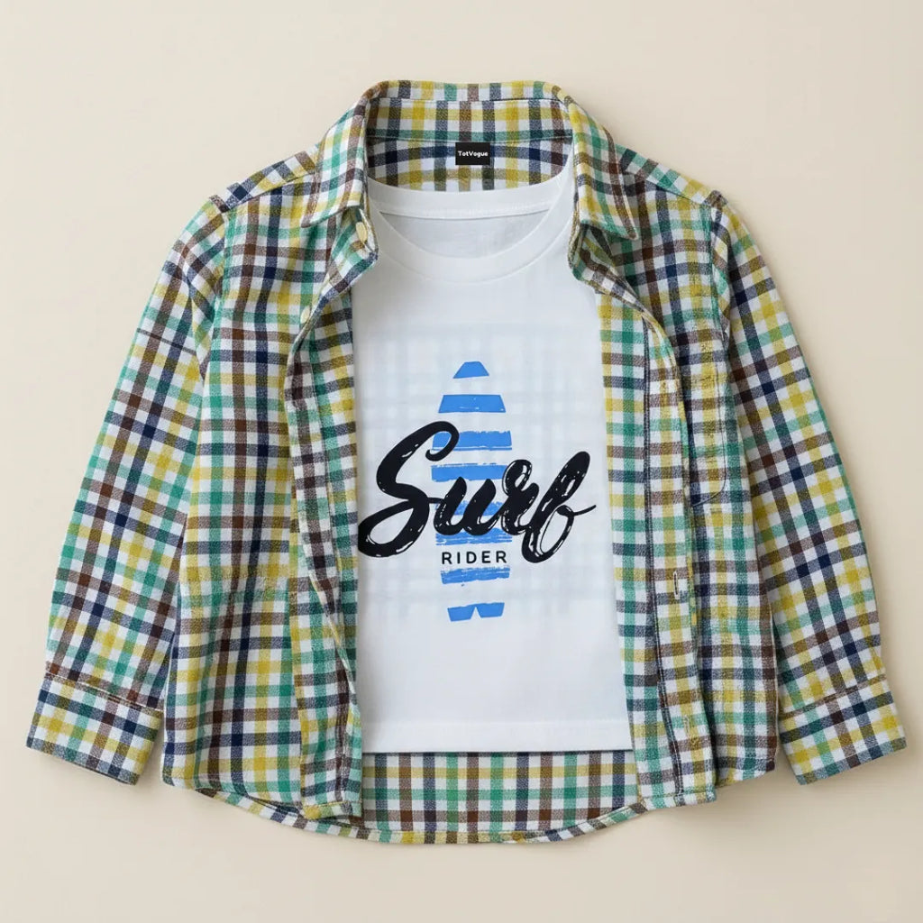 Boys Double Shirt Set – Multi Color Check Edition Trendy Cotton Combo