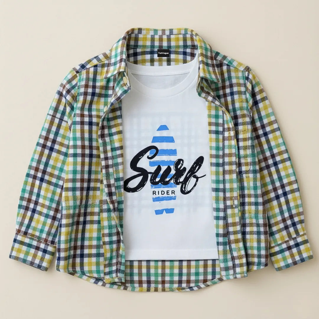 Boys Double Shirt Set – Multi Color Check Edition Trendy Cotton Combo