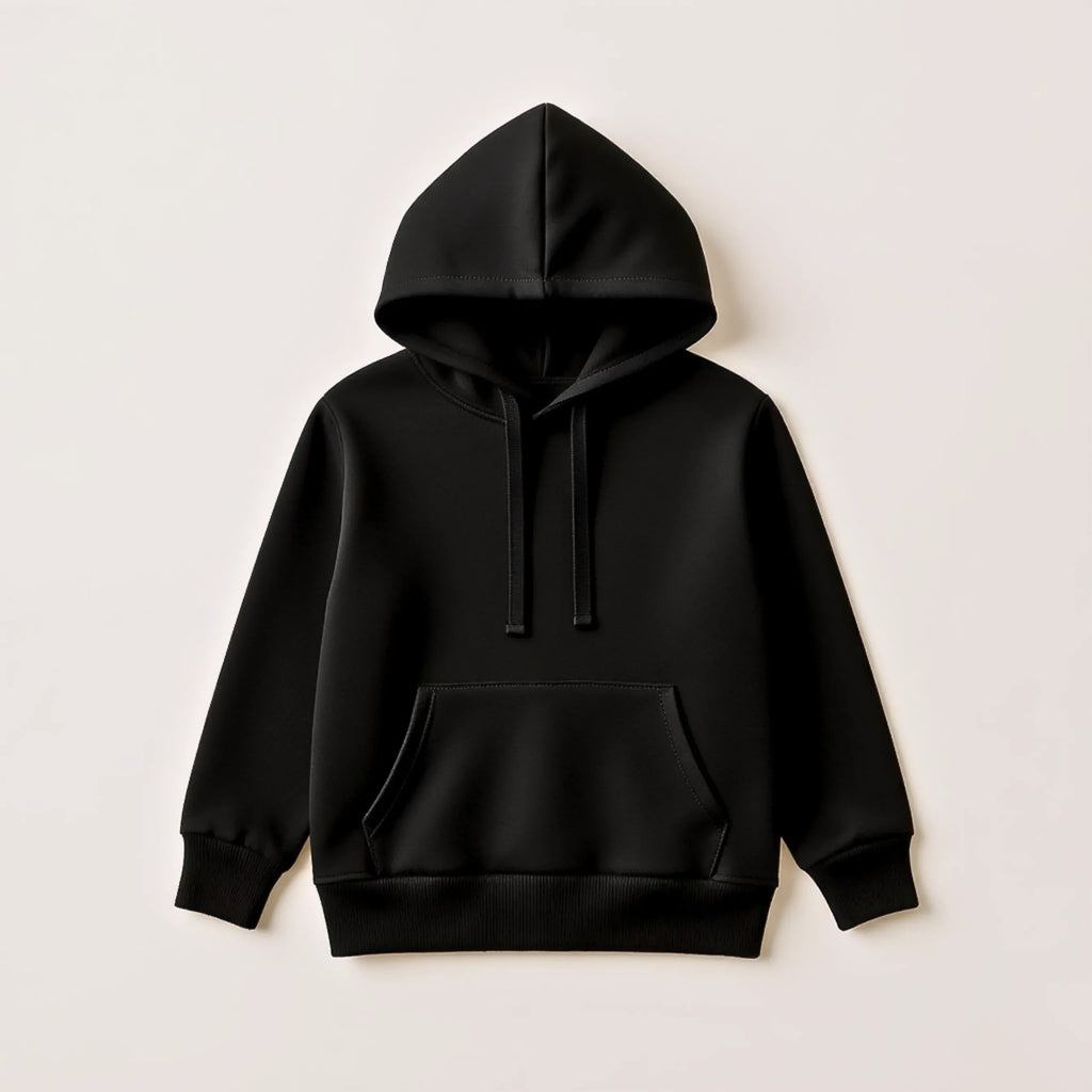Black hoodie on a light beige background
