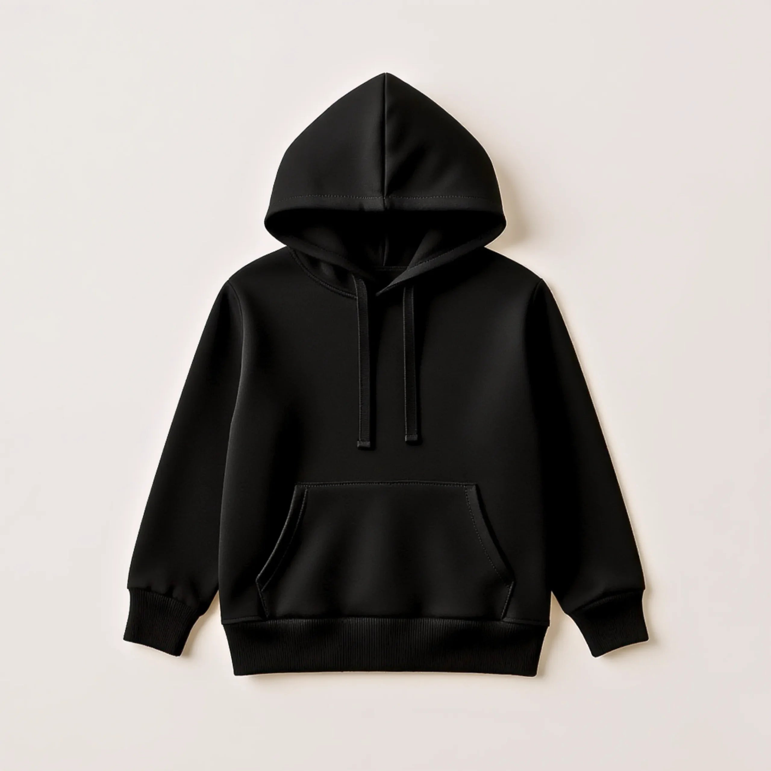 Black hoodie on a light beige background