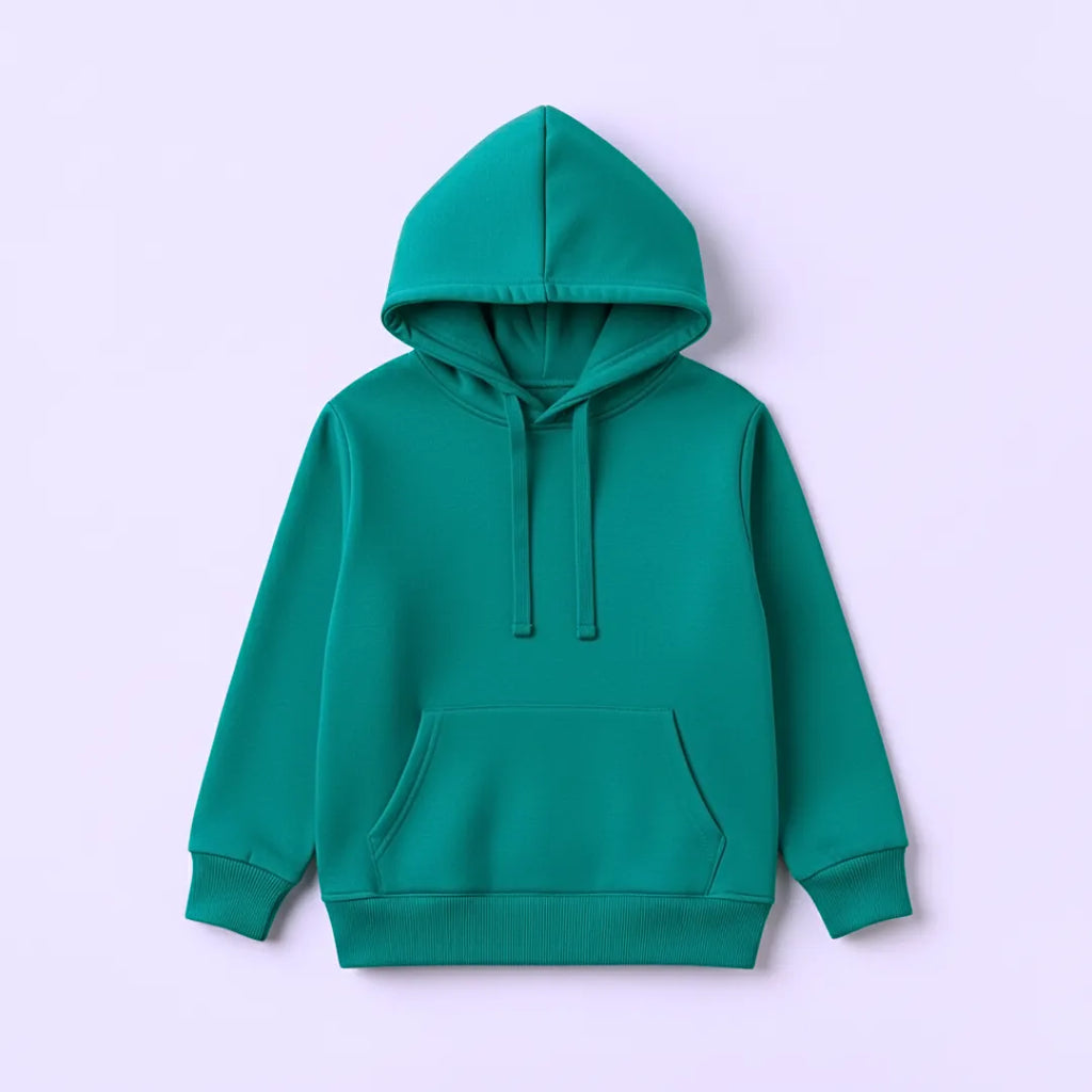 Green hoodie on a light purple background