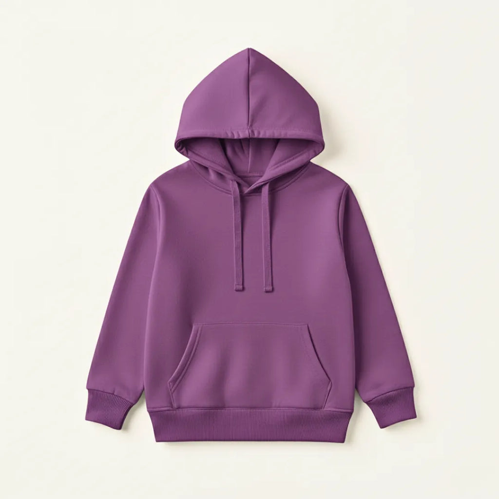 Purple hoodie on a light beige background