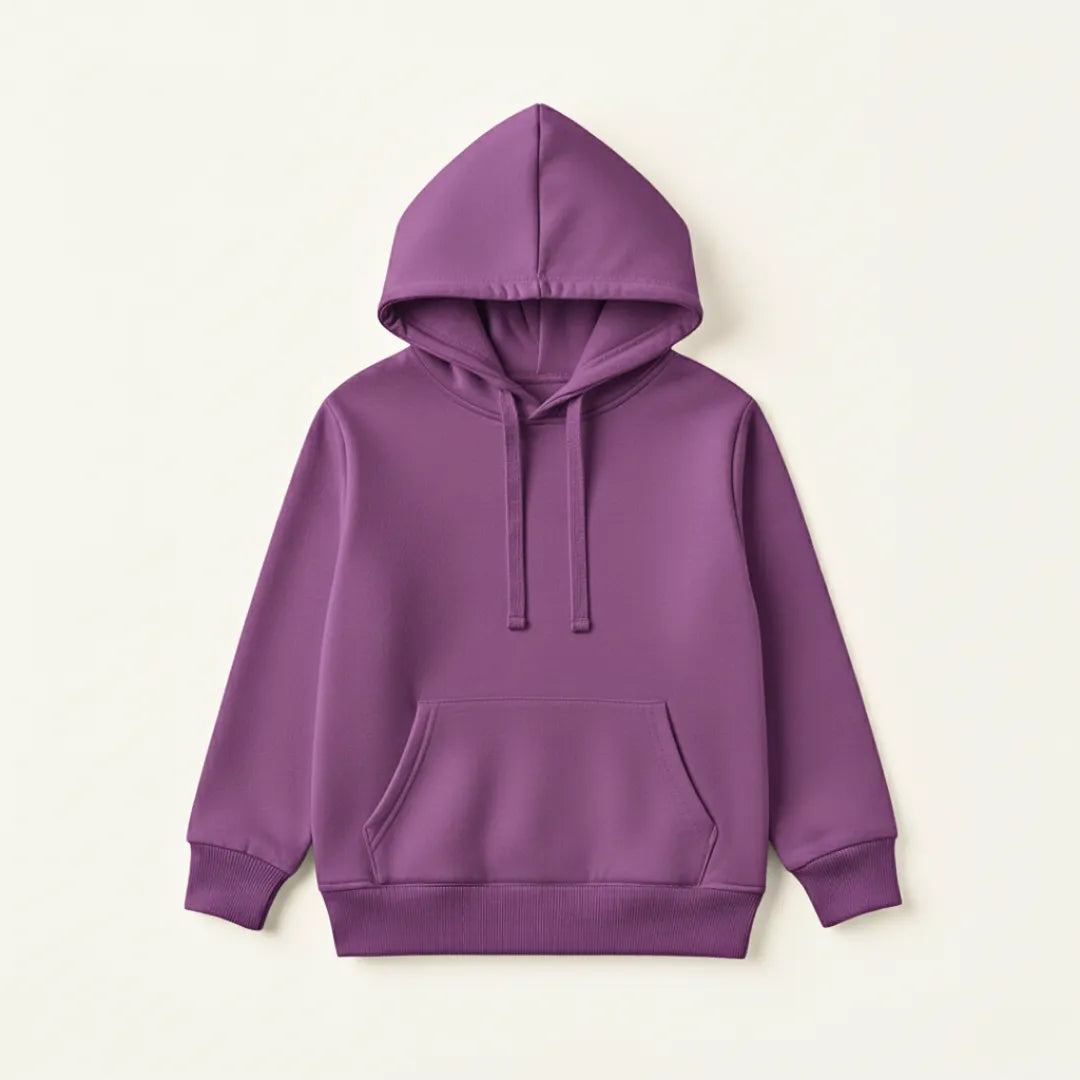 Purple hoodie on a light beige background