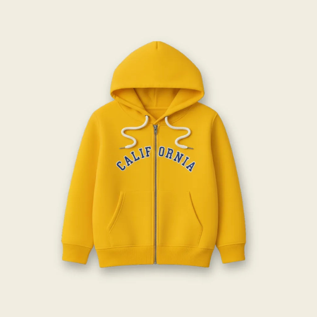 Yellow California Kids Hoodie – Sunny Zip‑Up Fleece Sweatshirt
