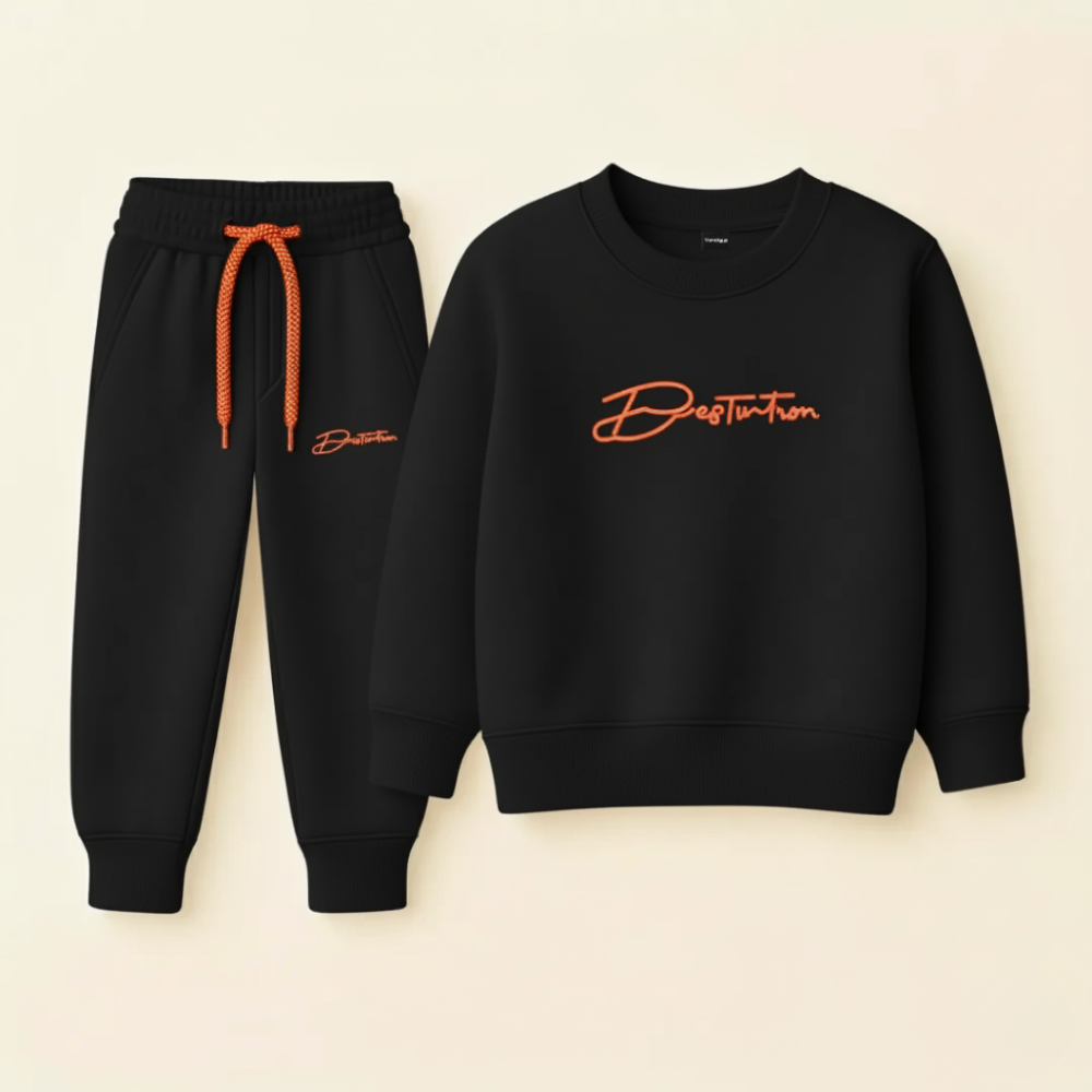 Destination Black Kids Tracksuit – Signature Orange Edition Soft Fleece Set
