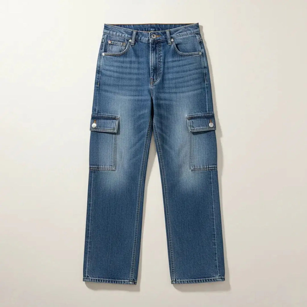 Cargo Export 6 Pocket Unisex Denim Jeans – Wide-Leg Cargo Style 20"–32" showcasing relaxed fit and six-pocket design.