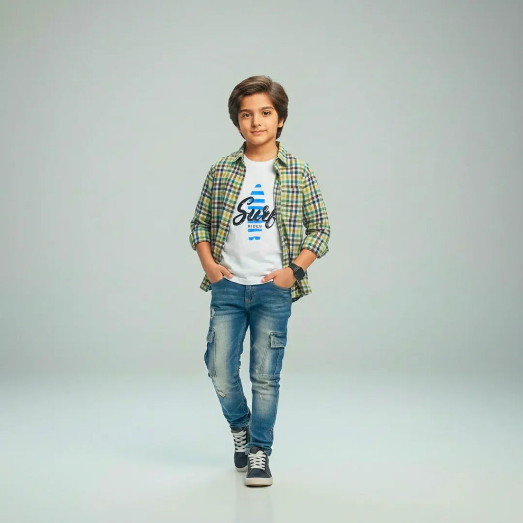Boys Double Shirt Set – Multi Color Check Edition Trendy Cotton Combo