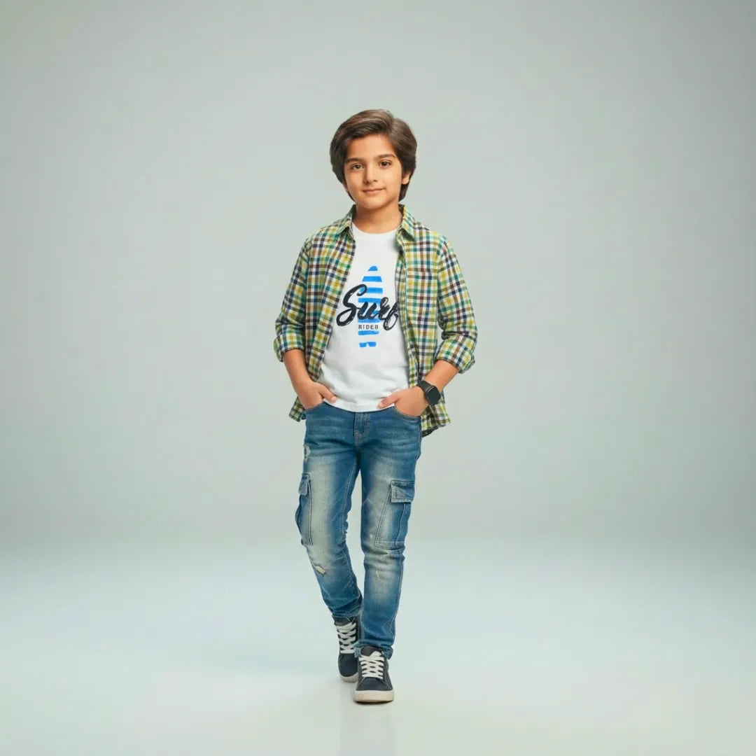 Boys Double Shirt Set – Multi Color Check Edition Trendy Cotton Combo