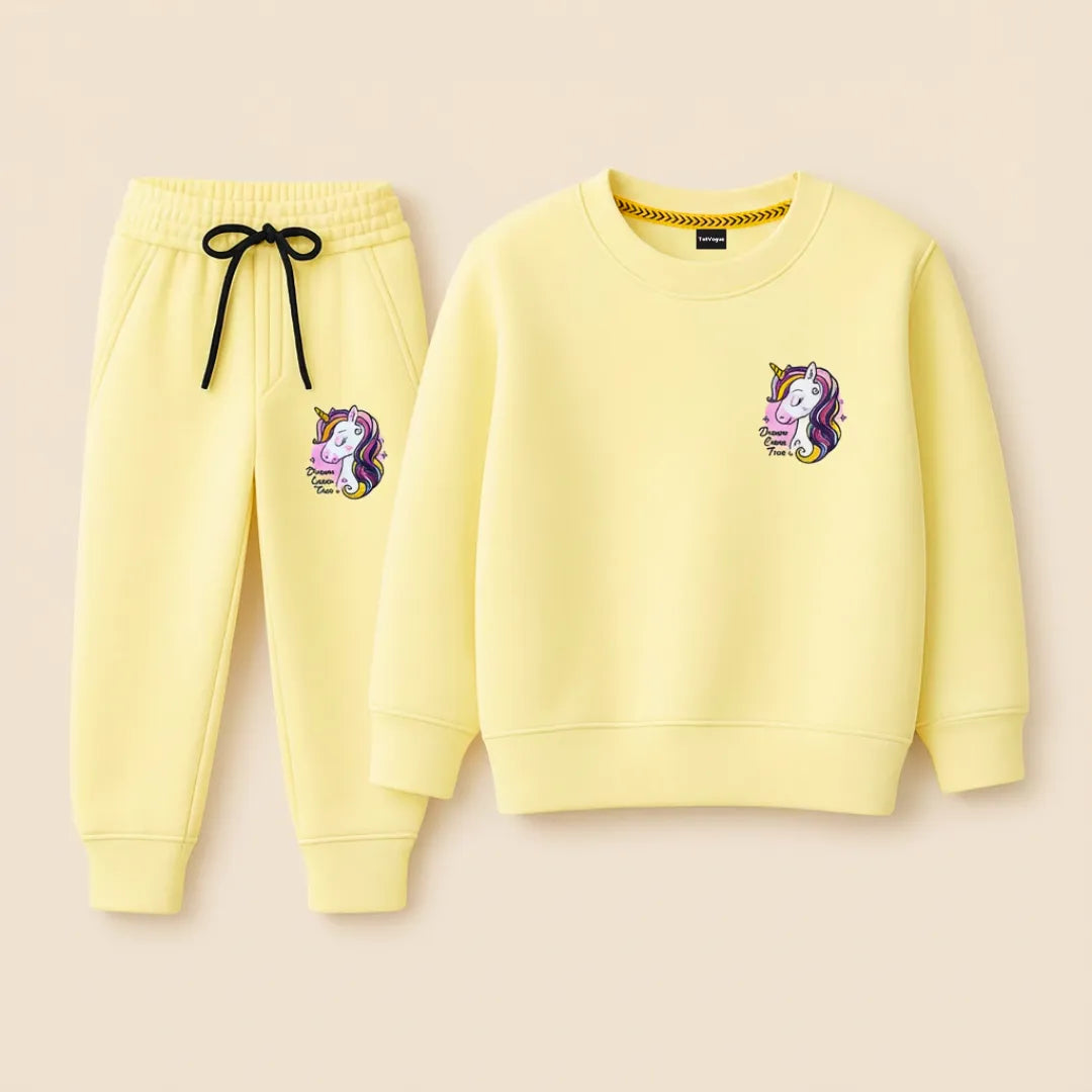 Unicorn Dream Kids Tracksuit – Lemon Glow Edition Soft Fleece Set