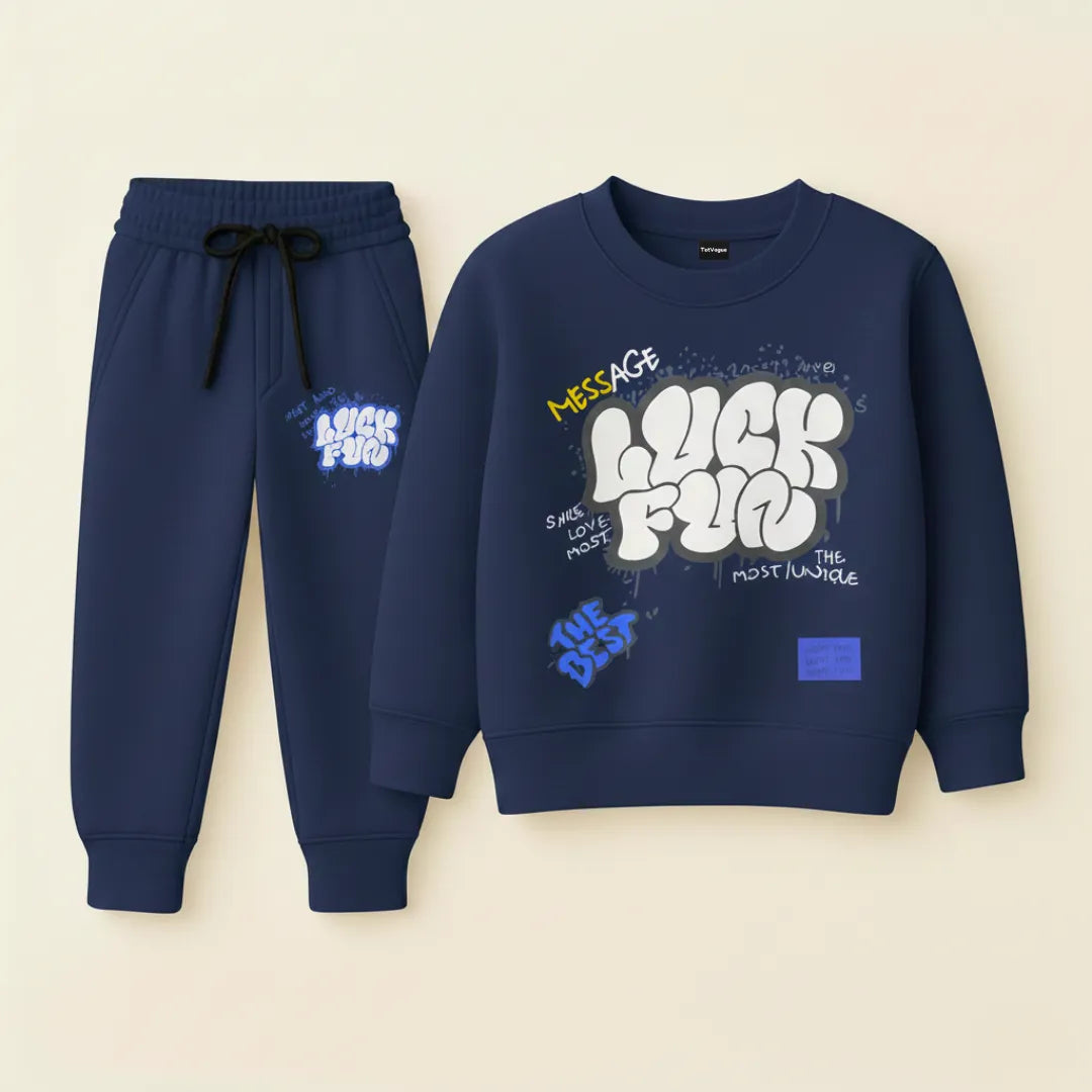Urban Graffiti Kids Tracksuit – Navy Cool Edition Street Style Fleece Set