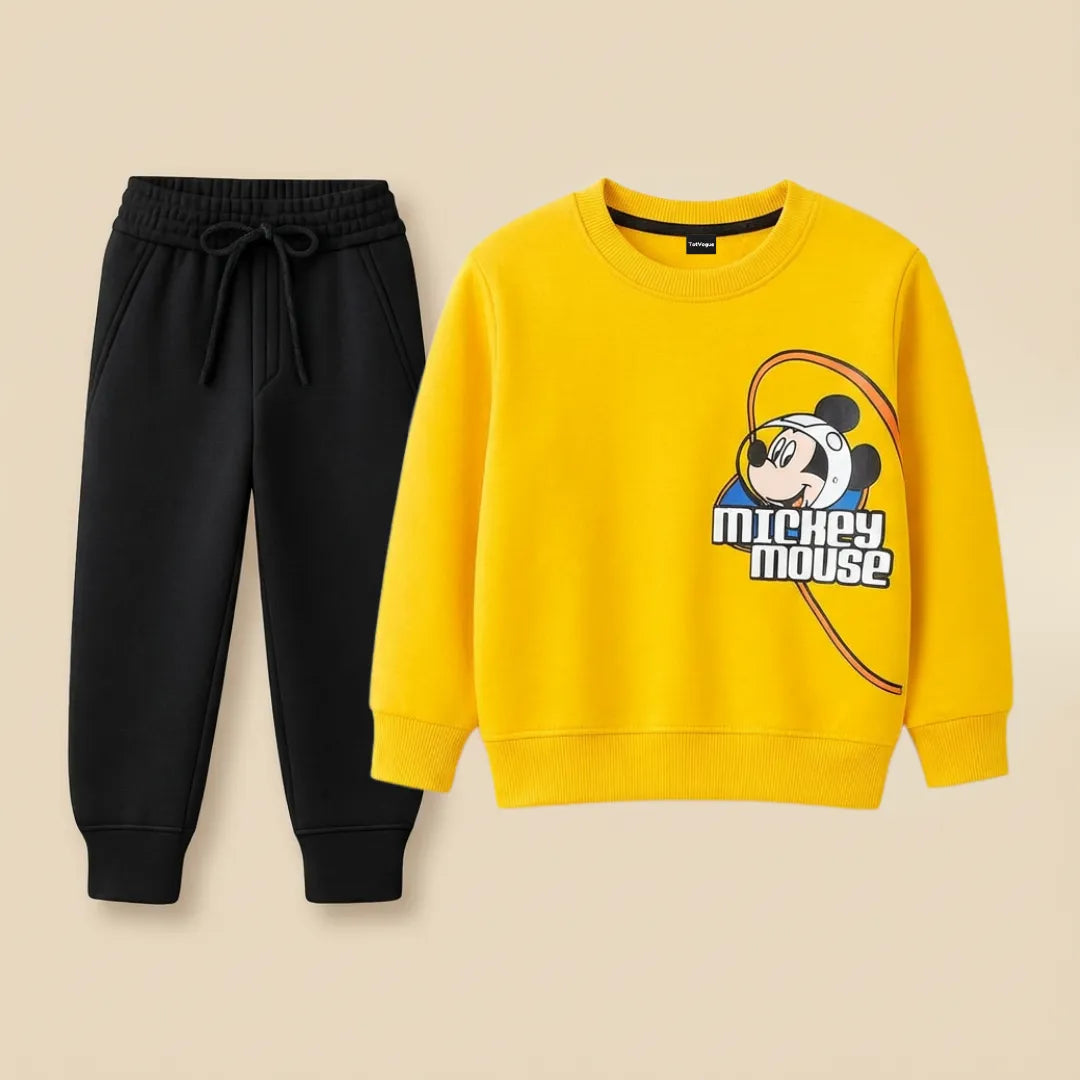 Mickey Mouse Kids Tracksuit – Yellow Adventure Edition Soft Fleece Set