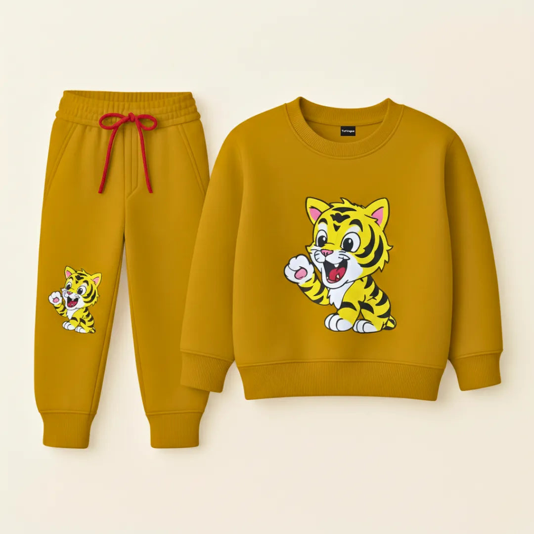 Cute Tiger Kids Tracksuit – Musterd Roar Edition Warm Fleece Set